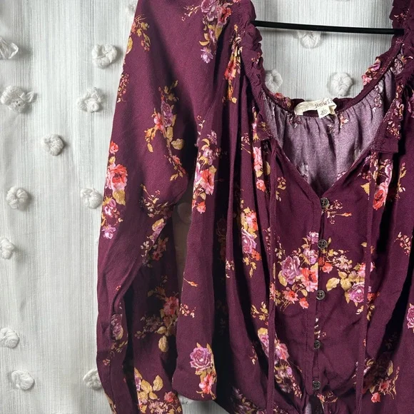 Rewind Burgundy Floral Boho Blouse Size XS - Picture 2 of 5